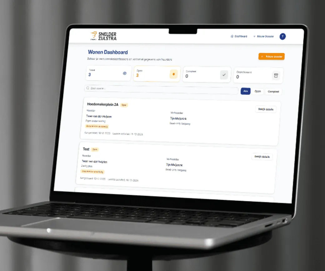 The custom Wonen Dashboard we built for Snelder Zijlstra