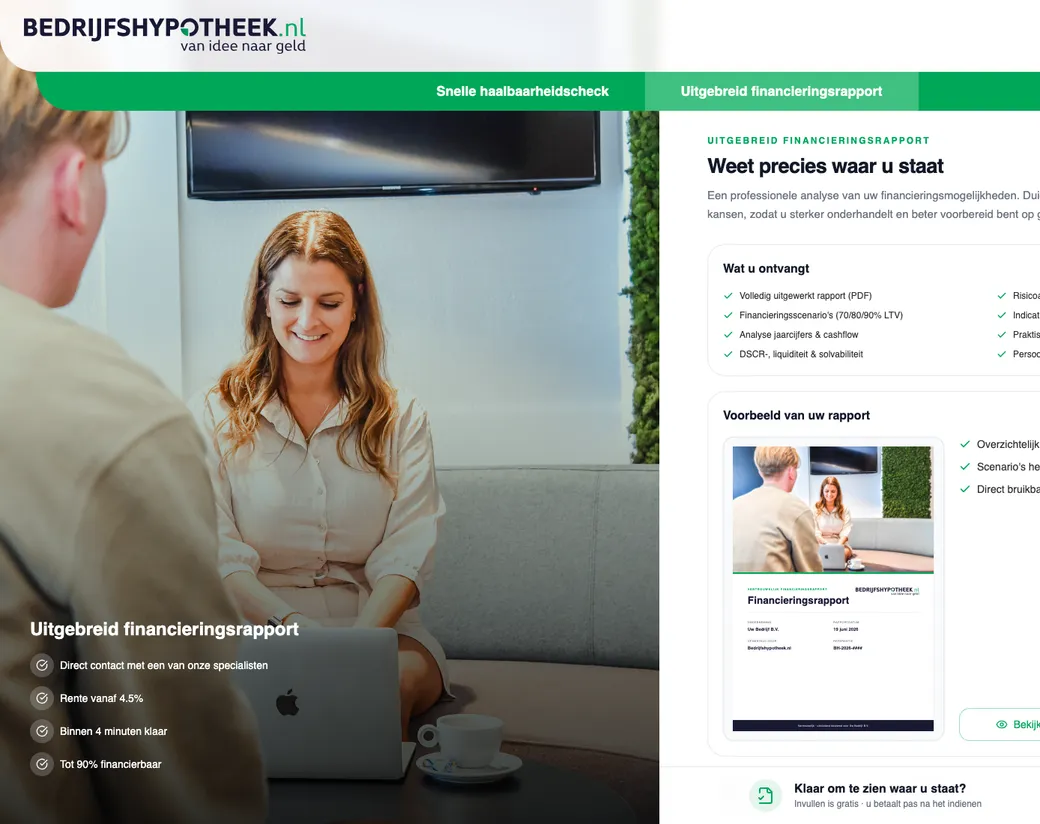 Het platform van Bedrijfshypotheek.nl, waar we doorbouwen aan de koppelingen